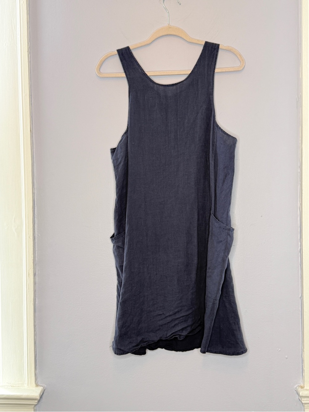Like New! Flax sleeveless round neck with pockets blue linen dress size small - Picture 5 of 5